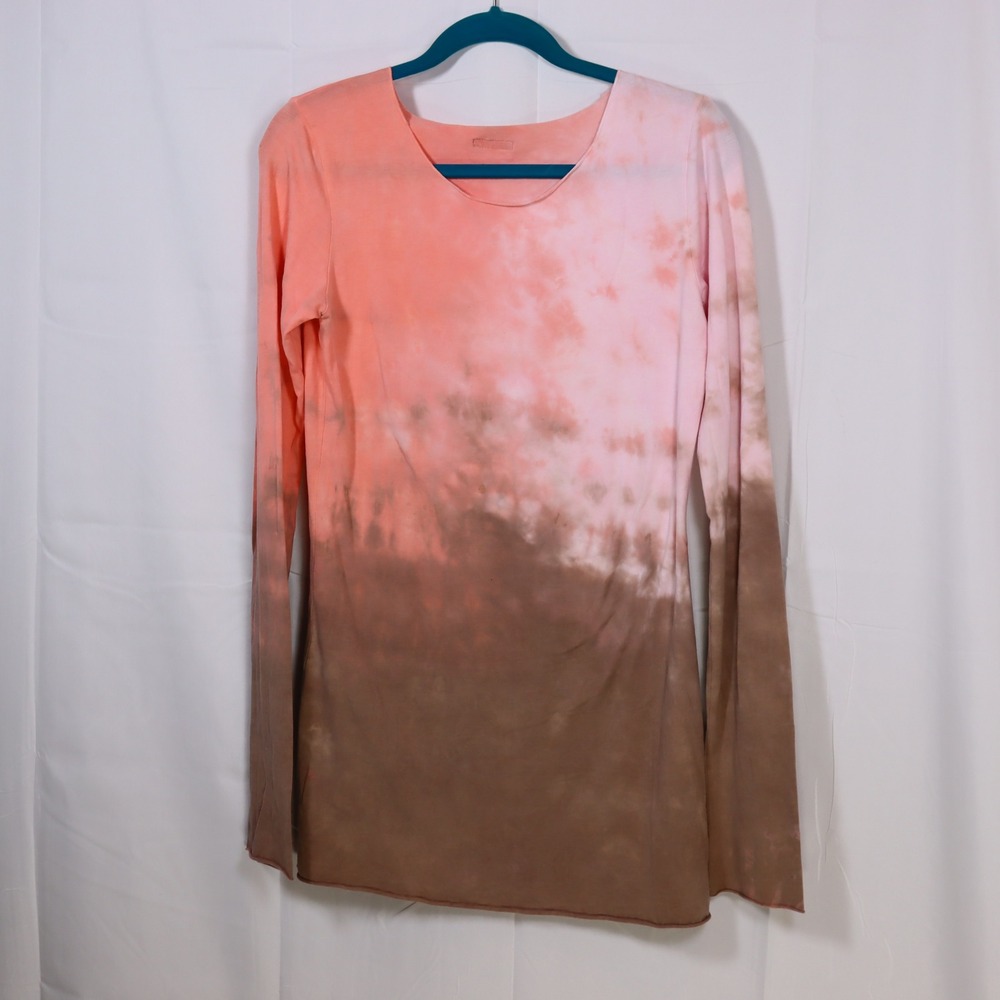 Hard Tail Long Sleeve Tee Large Pink Brown Womens Tie Dye Yoga Top